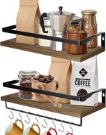 📚 lehom rustic wood floating shelves with towel bar, wall mounted storage display shelving for bathroom, bedroom, kitchen, office, living room - set of 2 with 8 hooks logo
