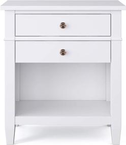 img 1 attached to 🛏️ SimpliHome Carlton Night Stand 24 inches Wide – White Solid Wood with Storage – 2 Drawers and 1 Shelf – Contemporary Modern Bedside Table for Bedroom