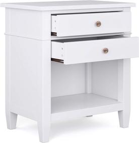 img 2 attached to 🛏️ SimpliHome Carlton Night Stand 24 inches Wide – White Solid Wood with Storage – 2 Drawers and 1 Shelf – Contemporary Modern Bedside Table for Bedroom