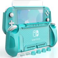 🎮 heystop nintendo switch lite case - turquoise protective cover with tempered glass screen protector, 6 thumb grips, anti-scratch/anti-dust tpu compatible logo