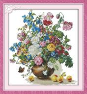 🌸 diy embroidery starter kit: flower and peach - printed cross stitch kits 11ct 25x25 inch, 100% cotton, easy patterns - perfect holiday gift for girls, crafts & needlework - dmc stamped cross-stitch supplies logo