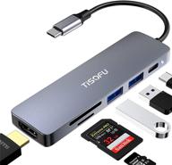 🔌 tisofu usb c hub, 6-in-1 type c adapter with 4k hdmi, usb 3.0, sd/tf card reader, 100w pd - compatible with macbook pro, usb c laptops, nintendo, and type c devices (gray) logo