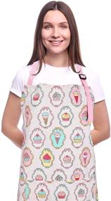 img 4 attached to 🧁 Cute Cotton Apron with 2 Pockets for Women - Adjustable Neck Strap and Long Waist Ties - Ideal for Cooking, Baking, Kitchen or Chef - Perfect Artist or Garden Apron (Cupcake Design)