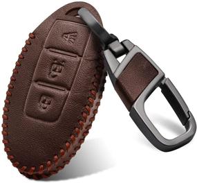 img 4 attached to FENGRUISI Genuine Leather Smart Key Fob Case Cover For Nissan Versa