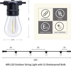 img 1 attached to Lombard 48FT LED Patio String Lights with Shatterproof Vintage Edison Bulbs - UL Listed Weatherproof Outdoor LED String Lights for Backyard, Porch, Bistro