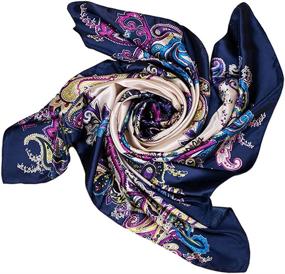 img 3 attached to Large Neckerchief Fashion Accessory - Women's Silk Feel Satin Square Scarf, 35-Inch