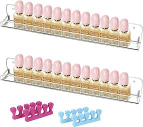 img 4 attached to 💅 2 Pack Clear Acrylic Nail Polish Organizer - Forzacx Nail Polish Rack with Easy Installation, Tape or Screws, Toe Separators, Anti-Slip End Inserts, Spirit Level - Display 20-30 Bottles