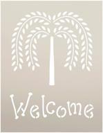 🏡 rustic country home decor - primitive willow tree welcome word stencil by studior12, reusable mylar template for diy wall art, front porch or entrance wood sign painting - choose size logo