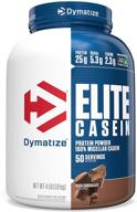 порошок казеина dymatize elite: максимизация ночного восстановления с медленно усваивающимся мицеллярным казеином, 25 г протеина, 5.4 г bcaas и 2.3 г лейцина - аминокислоты для роста мышц в богатом шоколаде, 4 фунта логотип