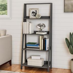 img 3 attached to 📚 Gray 4-Tier Ladder Bookshelf - Free Standing Wooden Tiered Bookcase with Frame and Display Shelves for Living Room Storage by Lavish Home