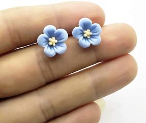 img 3 attached to Handcrafted Floral Jewelry: Blue Forget-Me-Not Earrings – Feminine Stud Earrings for Women & Girls, Perfect Gift for Her