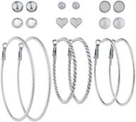 💎 stylish 9-piece lux accessories goldtone crystal silver glitter heart stud textured hoop set: a must-have for trendsetters logo