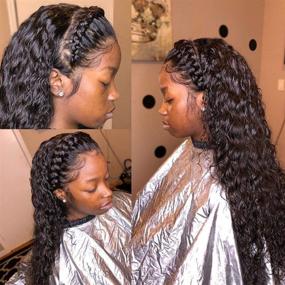 img 2 attached to Water Wave Lace Frontal Wigs with Baby Hair - 150% Density Brazilian Virgin Deep Curly Wet and Wavy Human Hair Wigs for Black Women - Pre Plucked & 9A Grade Virgin Hair