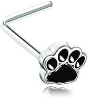 🐾 stylish amelia fashion animal paw print l-shaped nose ring in 20 gauge surgical steel logo