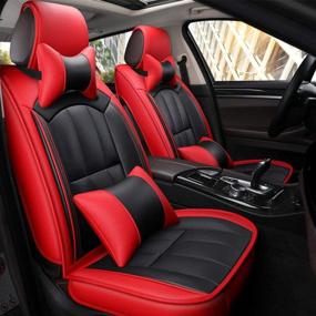 img 4 attached to 🚗 Universal Full Set Car Seat Covers with Waterproof Deluxe Leather, Airbag Compatible - Red & Black: Enhance Vehicle Cushion Cover