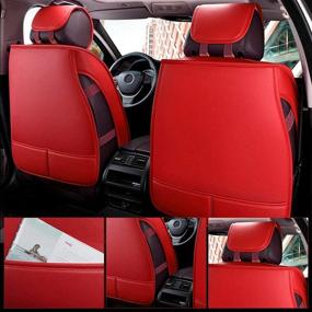 img 3 attached to 🚗 Universal Full Set Car Seat Covers with Waterproof Deluxe Leather, Airbag Compatible - Red & Black: Enhance Vehicle Cushion Cover