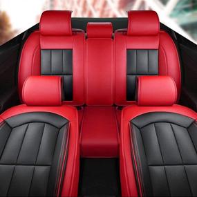 img 1 attached to 🚗 Universal Full Set Car Seat Covers with Waterproof Deluxe Leather, Airbag Compatible - Red & Black: Enhance Vehicle Cushion Cover