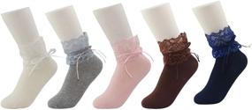 img 3 attached to 👑 Adorable Princess Style Bowknot Ankle Socks - Set of 5 Girl's Cute Lace Ruffle Frilly Cotton Dress Socks for Spring