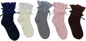 img 2 attached to 👑 Adorable Princess Style Bowknot Ankle Socks - Set of 5 Girl's Cute Lace Ruffle Frilly Cotton Dress Socks for Spring