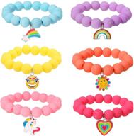 pinksheep unicorn beads bracelet set for girls: rainbow, monsters, sunflowers, 🦄 hearts, meteors, friendship & charm bracelets - 6pc perfect gift for bffs! logo