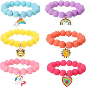img 4 attached to PinkSheep Unicorn Beads Bracelet Set for Girls: Rainbow, Monsters, Sunflowers, 🦄 Hearts, Meteors, Friendship & Charm Bracelets - 6PC Perfect Gift for BFFs!