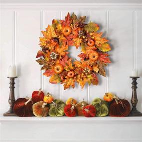 img 2 attached to 🍁 Lvydec Fall Wreath - 18" Artificial Maple Leaves Autumn Wreath with Colorful Pumpkin Pine Cone, Berries, for Front Door, Table, Wall, Thanksgiving Décor