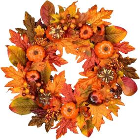 img 4 attached to 🍁 Lvydec Fall Wreath - 18" Artificial Maple Leaves Autumn Wreath with Colorful Pumpkin Pine Cone, Berries, for Front Door, Table, Wall, Thanksgiving Décor