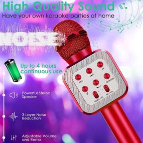 img 2 attached to 🎤 Красный Bluetooth караоке микрофон для детей - 5-в-1 беспроводной микрофон с светодиодными огнями, идеальный портативный подарок для детей от 3 до 12 лет - бонус на день рождения для подростковых девочек и мальчиков