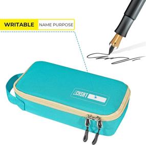 img 3 attached to 🖍️ Durable Teal Large Pencil Case with Big Capacity, Portable Minimalist Stationery Bag for College, School &amp; Office, with Handle - Ideal for Organizing Pens