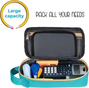 img 1 attached to 🖍️ Durable Teal Large Pencil Case with Big Capacity, Portable Minimalist Stationery Bag for College, School &amp; Office, with Handle - Ideal for Organizing Pens