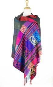 img 2 attached to 🌈 Pashmina Wrap Shawl Scarf - Tropical Colorful Exotic Double-Sided Rainbow Silky Paskmlna