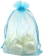 🎁 pack of 60 turquoise sheer organza drawstring pouches gift bags - 6x9 inches logo