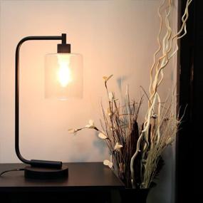 img 1 attached to 💡 Black Bronson Antique Style Industrial Iron Lantern Glass Shade Desk Lamp - Simple Designs LD1036-BLK