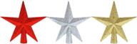 aneco 3 pack 4 inches glittered mini star christmas tree toppers - gold, silver, and red - perfect small tree ornaments logo