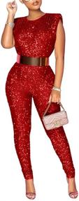 img 2 attached to THLAI Sparkling Jumpsuits Sleeveless Metallic Women's Clothing for Jumpsuits, Rompers & Overalls