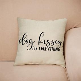 img 1 attached to 🐶 Fbcoo Dog Kisses Fix Everything Decorative Throw Pillow Cover - Rustic Farmhouse Quotes Pet Cushion Case for Dog Lovers - Home Square Pillowcase Decorations for Sofa Couch 18x18 Inch Cotton Linen
