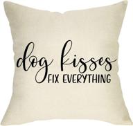 🐶 fbcoo dog kisses fix everything decorative throw pillow cover - rustic farmhouse quotes pet cushion case for dog lovers - home square pillowcase decorations for sofa couch 18x18 inch cotton linen logo