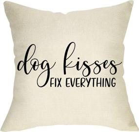 img 4 attached to 🐶 Fbcoo Dog Kisses Fix Everything Decorative Throw Pillow Cover - Rustic Farmhouse Quotes Pet Cushion Case for Dog Lovers - Home Square Pillowcase Decorations for Sofa Couch 18x18 Inch Cotton Linen