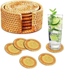 img 4 attached to 🔆 Stylish Rattan Coaster Holder by DODOPEN: A Perfect Handmade Addition to Your Tableware Collection