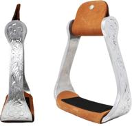 🐴 aluminum engraved western riding barrel stirrups with tan leather - challenger tack horse saddle 51156 logo