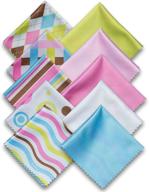 🌈 efficient 10 pack of cute geo-design multicolor microfiber cleaning cloths for lenses, eyeglasses, sunglasses, and cell phone – beautiful pastel colors: blue, pink, green, white cloth wipes logo