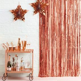 img 3 attached to 🌹 Rose Gold Shimmer Fringe Curtains - 3 Pack Metallic Foil Curtains for Party Decorations by Aye Store