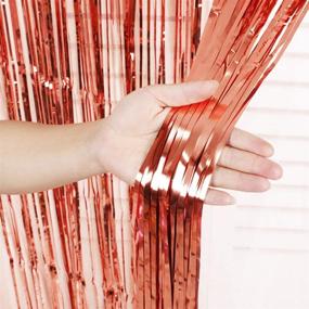 img 2 attached to 🌹 Rose Gold Shimmer Fringe Curtains - 3 Pack Metallic Foil Curtains for Party Decorations by Aye Store