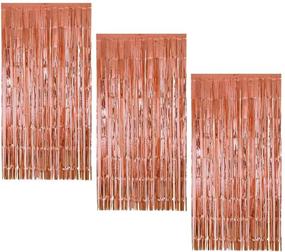 img 4 attached to 🌹 Rose Gold Shimmer Fringe Curtains - 3 Pack Metallic Foil Curtains for Party Decorations by Aye Store