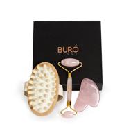 rose quartz face roller and gua sha set, body massage wood brush - gift set for her. face roller and gua sha stone, body brush. facial and body massager for women. logo