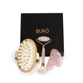 img 4 attached to ROSE QUARTZ Face Roller and Gua Sha Set, Body Massage Wood Brush - Gift Set for HER. Face Roller and Gua Sha Stone, Body Brush. Facial and Body Massager for Women.