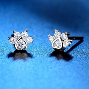 img 3 attached to 🐱 Sparkling Cat Stud Earrings: 14K White Gold Plated Sterling Silver with Cubic Zirconia - Perfect for Girls, Teenagers, and Kids!