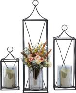 set of 3 elegant decorative tall lanterns with pillar candle 🏮 holders - perfect for indoor/outdoor wedding decor, party, christmas - garden porch night logo