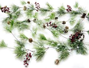 img 4 attached to Enhance Your Winter Decor with CraftMore Smokey Pine Christmas Garland: Snow, Berries, and Pine Cones