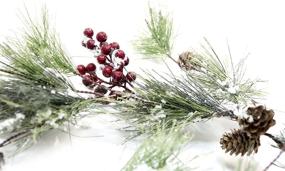 img 2 attached to Enhance Your Winter Decor with CraftMore Smokey Pine Christmas Garland: Snow, Berries, and Pine Cones
